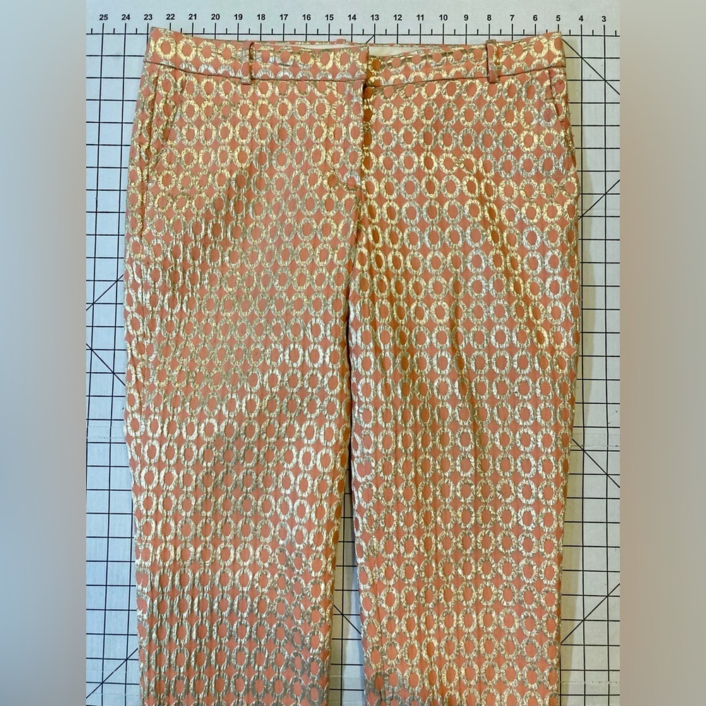 J. Crew Women’s Size 8 Gold/Salmon Patterned Trouser Pants - Picture 3 of 9